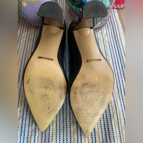 Dolce&Gabbana Heels Pumps Shoes Pointed Toe Black High Block Rhinestone Sz 37 - Picture 6 of 8